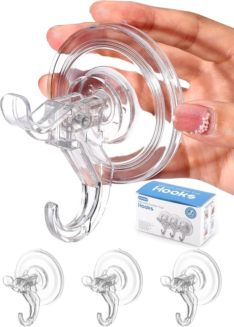 Antimbee 3 Pack Suction Cup Hooks, Clear Suction Cup Hanger, Removable Small Suction Cups for Shower, Bathroom, Glass, Door, Windows, Kitchen-Max Hanging up to 11 lbs on Smooth Surface - Image 1
